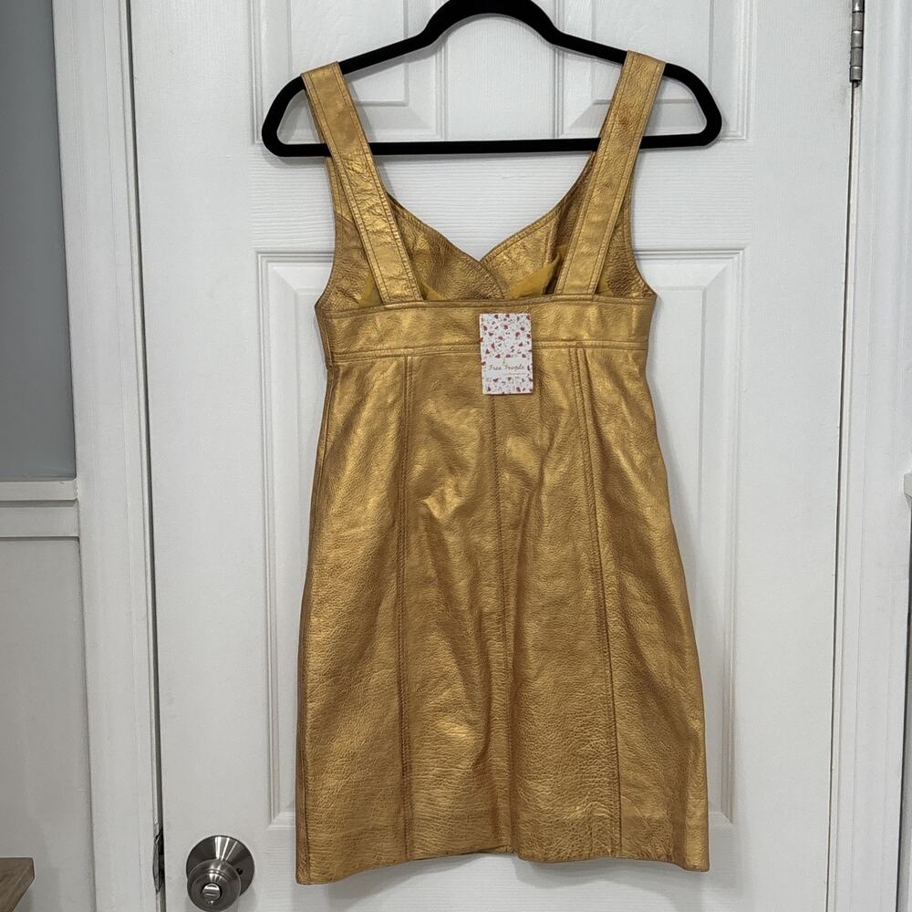 Free People Womens Goldie Metallic Leather Sweetheart Neckline Dress Size 2 Gold - Picture 5 of 10